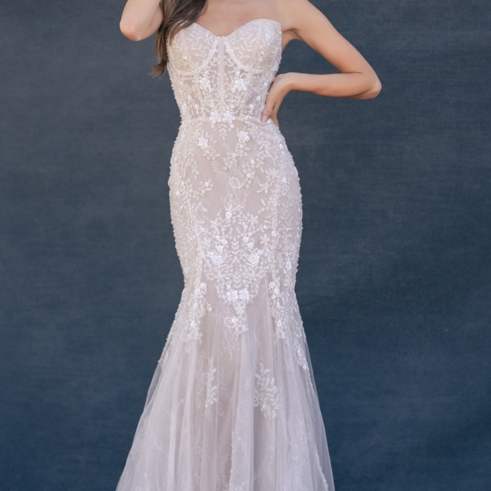Allure Bridals White Sequin Strapless Gown